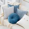 Funda de almohada nórdica sencilla y lujosa de pata de gallo azul, cojín para sofá, sala de estar, moderna, mesita de noche, a cuadros, redonda, para casa de familia