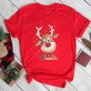 Camisa blanca holgada con cuello redondo y estampado de Papá Noel y árbol de Navidad para mujer