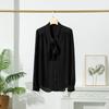 Nova Camisa de Seda de Amora Estilo Verão para Mulheres, Comprimento Médio com Fita, Laço, Elegante Top de Manga Longa, Tamanho Plus