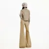Traje de mezclilla transfronterizo, chaqueta para mujer, ligeramente acampanada, estilo retro americano, chaqueta caqui, pantalones largos color café y marrón, longitud extendida color café y marrón