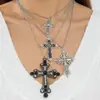 Collar con Colgante de Cruz Hueca Vintage Incrustada de Diamantes Transfronterizo Europeo y Americano, Zirconia Cúbica Multicapa en Forma de Y Estilo Gótico