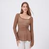 Camiseta deportiva ajustada de manga larga para mujer, cuello redondo, largo medio, sexy, ajustada, para fitness, camiseta de yoga de secado rápido.