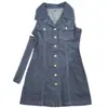 Vestido de mezclilla retro de moda para mujer, sin mangas, con cordones, diseño de verano que ciñe la cintura y adelgaza, con falda de botones