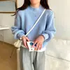 Suéter Pulôver de Cor Sólida com Manga Lanterna, Estilo Coreano para Outono e Inverno, Novo Top de Malha Interno Elegante e Casual para Mulheres