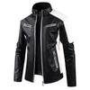 Chaqueta de cuero informal de talla europea para otoño e invierno, nueva chaqueta para hombre, chaqueta coreana entallada de cuero sintético con forro polar a la moda para jóvenes.