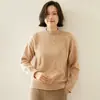 Suéter de Cashmere com Gola Alta Meia-Altura Grossa de Fio Duplo para Mulheres Outono e Inverno Pulôver Solto de Manga Longa Suéter de Base Tricotado em Lã