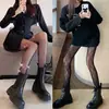 Medias Negras para Mujer, Medias Finas Negras Disco, Populares Medias de Red con Diamantes con Letras, Pantimedias Jk Blancas