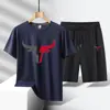 Roupa Esportiva Casual da Moda Masculina Secagem Rápida Tamanho Grande Conjunto de Duas Peças Verão Seda de Gelo Camiseta Shorts Venda Direta da Fábrica
