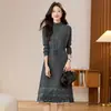 Vestido de tricô de lã com gola alta e cordão para mulheres, novo vestido suéter estiloso e que rejuvenesce para outono e inverno