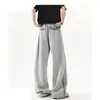 Pantalones grises de estilo americano con dobladillo curvo para hombre, diseño tie-dye de verano, pierna ancha recta hasta el suelo, pants deportivos, estilo japonés