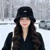Sombrero de Cubo de Felpa de Conejo con Orejas de Oso Estilo Coreano para Otoño e Invierno para Mujer, Moderno y Versátil, Adelgazante, Estilo Universitario, Sombrero Cloche Cálido