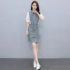 Vestido Casual Patchwork de Sarja com Design de Nicho para Mulheres, Vestido de Verão Emagrecedor e Estiloso com um Visual Super Valorizador