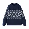 Yidao Vintage Otoño 2026 Nueva Colección: Suéter Tejido Retro con Patrón de Diamantes, Corte Holgado y Relajado, Estilo Pulóver, para Hombre
