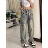Pantalones vaqueros con letras personalizadas de estilo Hong Kong para hombre, de verano 2024, estilo hip-hop, modernos y de calle.
