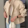 Chaqueta Corta de Manga Larga Versátil Casual Holgada con Cuello Alto y Diseño de Cremallera Estilo Retro Hong Kong Otoño Coreano para Mujer