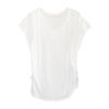 Camiseta Irregular de Manga Curta com Decote V para o Verão 2024 Feminina de Comprimento Médio Estilo Coreano Soltinha Pregas nos Ombros