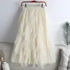 Saia de Malha Popular da Amazon para Primavera e Verão com Costura de Saia Midi de Renda Elegante e Saia Midi para Ir ao Trabalho
