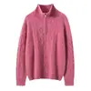 26 Nuevo Otoño/Invierno 100% Cachemira Cuello Semi Alto Medio Cremallera Tejido Hilo Puntado Manga Larga Suéter de Cachemira Top