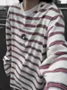 Camiseta Retro de Rayas para Hombre Cuello Redondo Manga Larga Holgada Informal Perezosa Capa Base para Adolescente