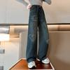 Nuevos Jeans Coreanos de Estilo para Niñas, Altos y Delgados con Corazones, Pantalones de Pierna Ancha Modernos y Geniales para Niños en Primavera 2025