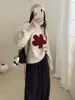 Estilo Outono e Inverno Design Floral Tricô de Lã Gola Redonda Manga Longa Top Feminino Redutor de Idade Versátil Casual Tendência em Tricô