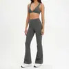 Conjunto de Yoga Cross-border Cor Sólida Alta Elasticidade Feminino Secagem Rápida Justo Cintura Alta Controle de Barriga Micro Flare Calça Corrida Fitness Conjunto de Duas Peças