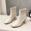 Botines Retro de Tacón Grueso Estilo Coreano para Mujer 2026 Otoño/Invierno Nuevos Versátiles de Temperamento Estilo Británico Punta Cuadrada Botas de Tacón Alto Adelgazantes