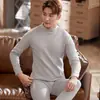 Roupa íntima térmica de Veludo Dourado masculina, espessa, com forro de fleece, gola alta, traje para outono e inverno, roupas de outono, calças compridas, peça de base