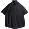Camisa de manga corta de color liso para hombre, estilo japonés de trabajo holgada, top de manga tres cuartos, camisa blanca de moda estilo Hong Kong de media manga