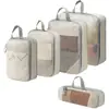 Bolsa de almacenamiento de viaje con compresión de malla transfronteriza, juego de cinco piezas, organizador de artículos de tocador, bolsa de clasificación y organización para equipaje de ropa y zapatos