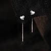 Pendientes de Hilo de Plata Pura S999 con Forma de Corazón para Mujer, Pendientes Versátiles de Lujo Ligero de Nicho, Nuevos y Modernos, Amigables con el Oído, No Necesitan Quitarse, Cadena de Plata Simple para la Oreja