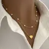 Joias Transfronteiriças Europeias e Americanas Elegante Colar de Coração de Camada Dupla para Mulheres Simples Corrente para Clavícula de Aço Titânio com Contas de Pérola Artificial