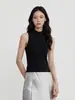 "Rocío Blanco" top sin mangas de lana ultrafina de cuello medio alto, camiseta sin mangas acanalada fina de corte ajustado, prenda interior de punto para mujer