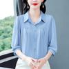Blusas de gasa para mujeres de mediana edad, Camisas de moda para nuevas mamás de verano 2025, Camisas de manga tres cuartos, Tallas grandes