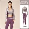 Internet Celebró Correr A prueba de golpes Transpirable Traje deportivo de fitness Costuras Color de contraste Delgado Entrenamiento Fitness Conjunto de tres piezas para mujer