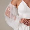 Vestido de novia de malla con perla y mangas abullonadas, largo, sencillo, sin mangas, decoración vintage, sencillo, de alta calidad, con mangas de elastano.