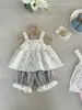 Conjunto de Dos Piezas con Tirantes Florales de Verano para Bebés Estilo Coreano Pantalones Cortos y Top Ropa de Verano Temporada de Regreso a la Escuela
