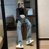 Seis Cores Disponíveis Jeans de Cintura Alta para Gestante Perna Larga Estilo Solto Primavera e Outono Roupa Externa Emagrecedor Caimento Reto Perna Reta Comprimento Total Clássico Versátil