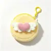 Cute monedero de peluche con forma de ala de ángel y corazón, llavero redondo mini, adorable bolsa de almacenamiento de monedas de peluche