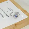 Anillo Abierto de Lujo Ligero con Circonita de Aguamarina Totalmente Incrustado con Diamantes, Diseño de Nicho Aliento de Bebé, Anillo Personalizado para Dedo Índice para Mujer
