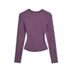 Camiseta Feminina de Algodão com Costela, Manga Longa, Corte Justo, Estilo Similar à Camiseta de Gola Redonda Justa, Cor Sólida para Primavera e Outono