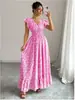 Vestido largo estilo francés de cuello en V que ciñe la cintura, elegante vestido europeo y americano, nuevo modelo 2026