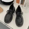 Sapatos Pequenos de Couro com Salto Grosso e Solado Grosso para Mulheres 2024 Primavera e Verão Estilo Britânico Retro Cadarço Sapatilhas Bico Redondo Sapatos Femininos