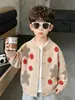 Cárdigan suéter de punto para niños, rojo con lunares, estilo coreano, elegante y versátil, para niños pequeños y mayores, para primavera y otoño