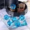 D20 D6 Azul Marino Vidrio Dorado Fuente Dungeons and Dragons Juego Dnd Rpg Dados de Cristal Multifacéticos