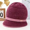 Sombrero de madre para mujeres de mediana edad y ancianas, otoño e invierno, cálido, con felpa adicional, gorro de lana tejido grueso, protección contra el frío, sombrero tipo cubo para abuela, señora mayor