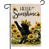2026 Bestseller de Amazon Primavera y Verano Gato Floral Girasol Jardín Decoración Exterior Bandera Lino Bandera de Jardín
