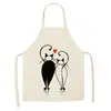 Delantal estampado de algodón y lino para cocina casera, delantal a prueba de aceite, mameluco de pareja de dibujos animados, venta al por mayor, logotipo personalizable