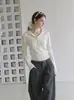 Suéter de punto liso con capucha estilo coreano para mujer, jersey ajustado de otoño, capa base, top fruncido a la cintura para invierno