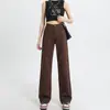Calça Jeans Branca Perna Larga Estreita Feminina Primavera e Outono 2025 Nova Cintura Alta Manequim Solta Calça Reta
